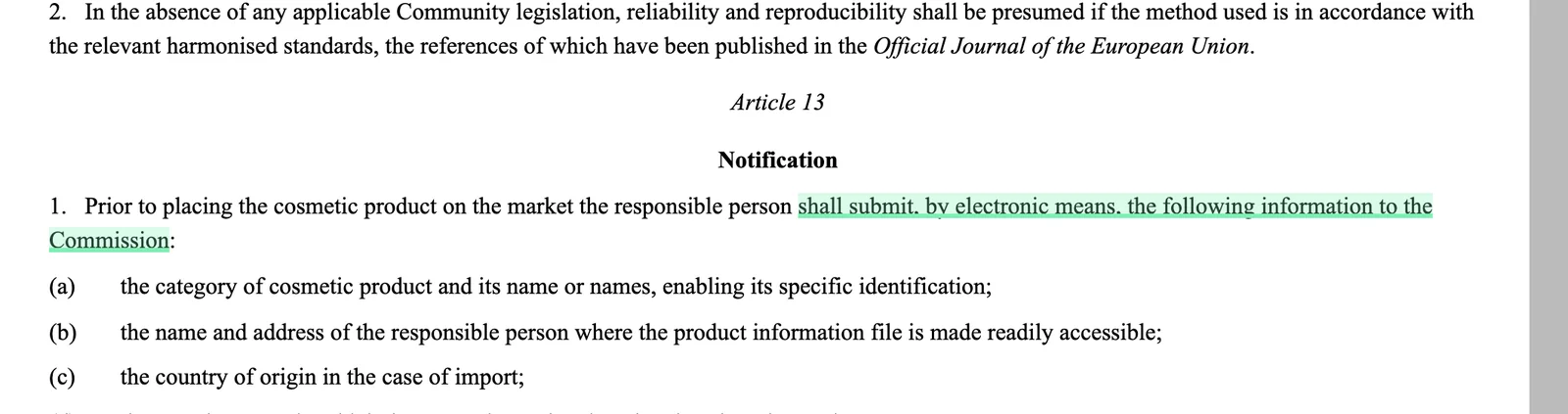 The CPNP notification duty. Captured from the official source with the cited clause highlighted.