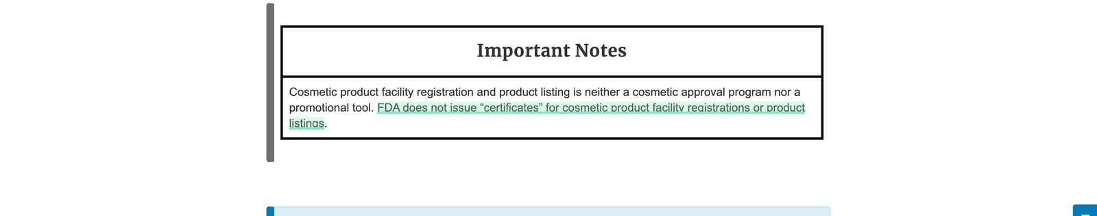 FDA does not issue certificates for registrations or listings. Captured from the official source with the cited clause highlighted.