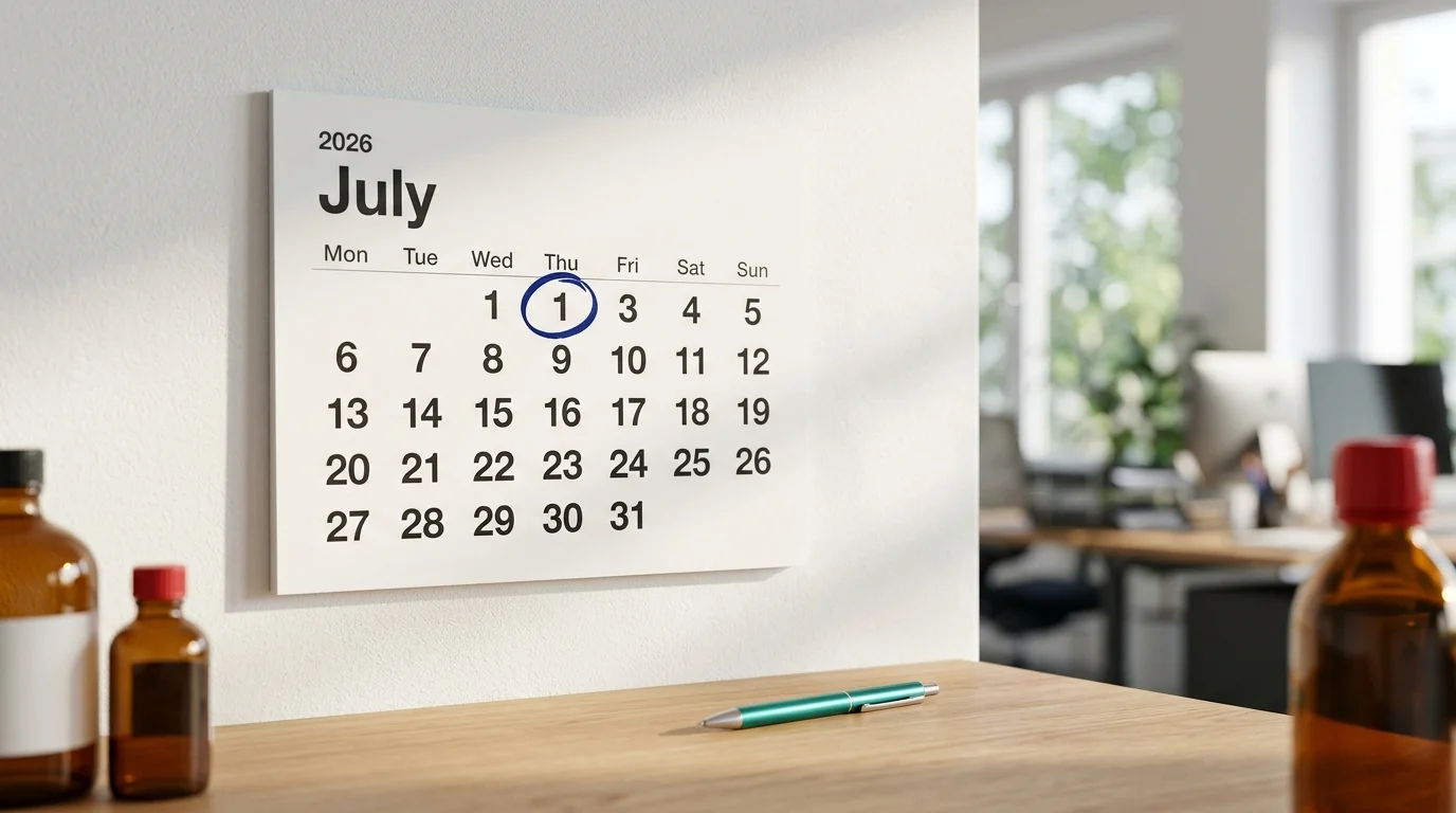 Wall calendar marking a facility's biennial renewal date